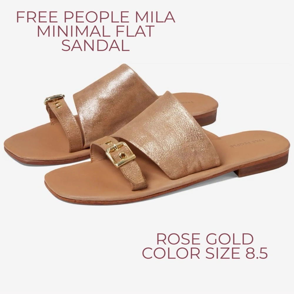 🌻🆕FREE PEOPLE MILA MINIMAL FLAT SANDAL-ROSE GOLD COLOR-SIZE 8.5 - Picture 6 of 17